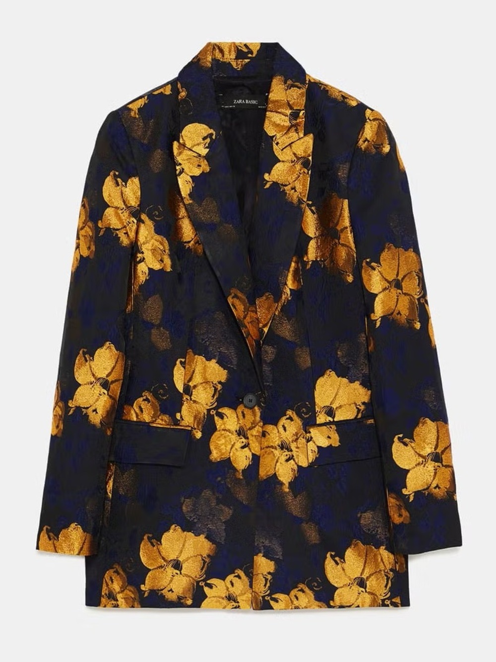 ZARA Metallic Gold Floral Brocade Jacquard Blazer Jacket | Medium | - Picture 9 of 10